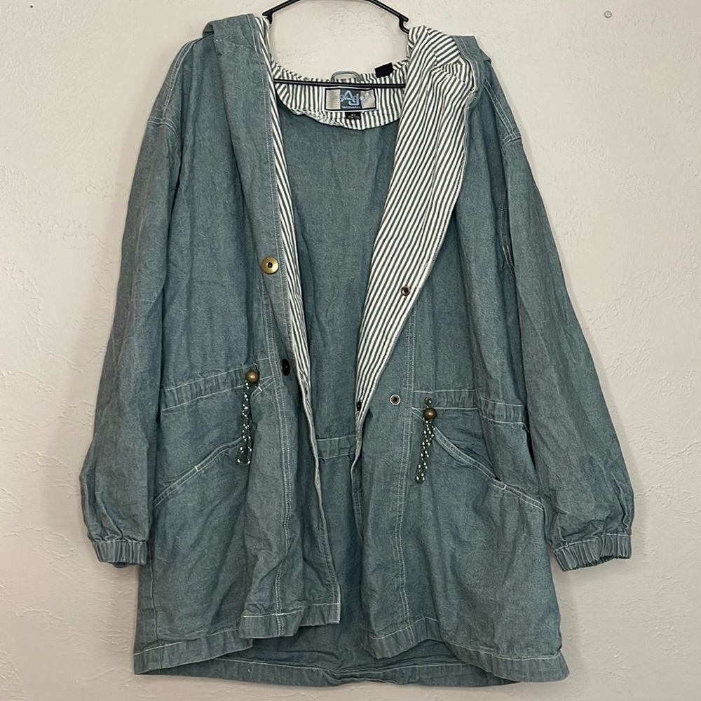 😍Vintage Y2K Andy Johns Womens Anorak Stadium Green Blue Denim Twill Jacket